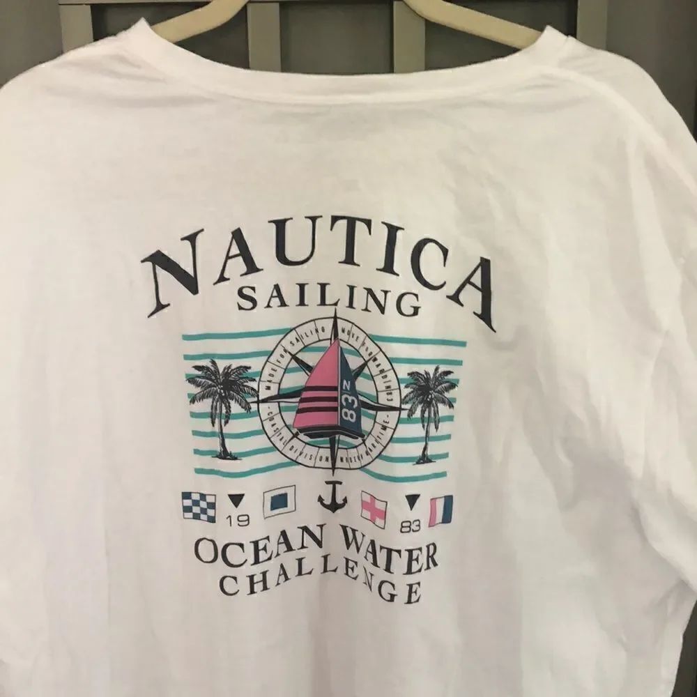 Vintage Nautica 80s sailing graphic white short sleeve T-shirt XXL